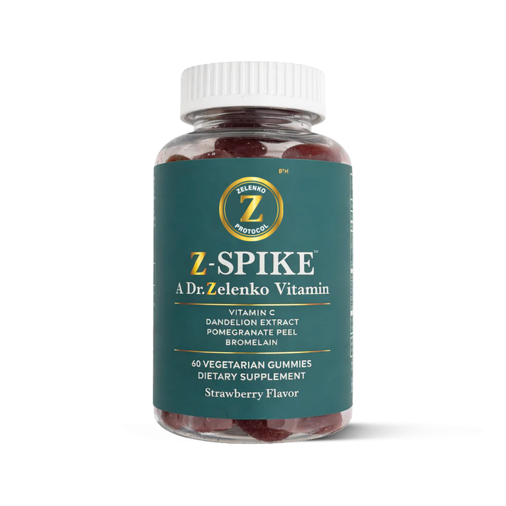 Bottle of Z-Spike dietary supplement gummies with a green label on a white background