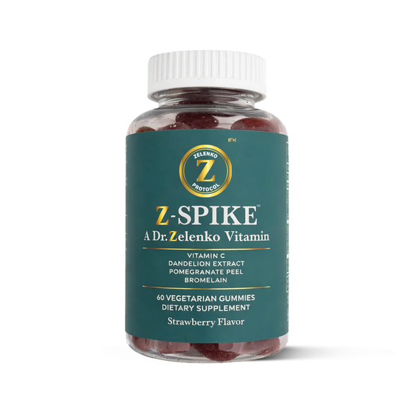 Bottle of Z-Spike dietary supplement gummies with a green label on a white background